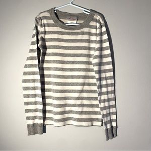 Hanna Andersson Striped Long John Pajama Top, Heather Grey and White, US 10